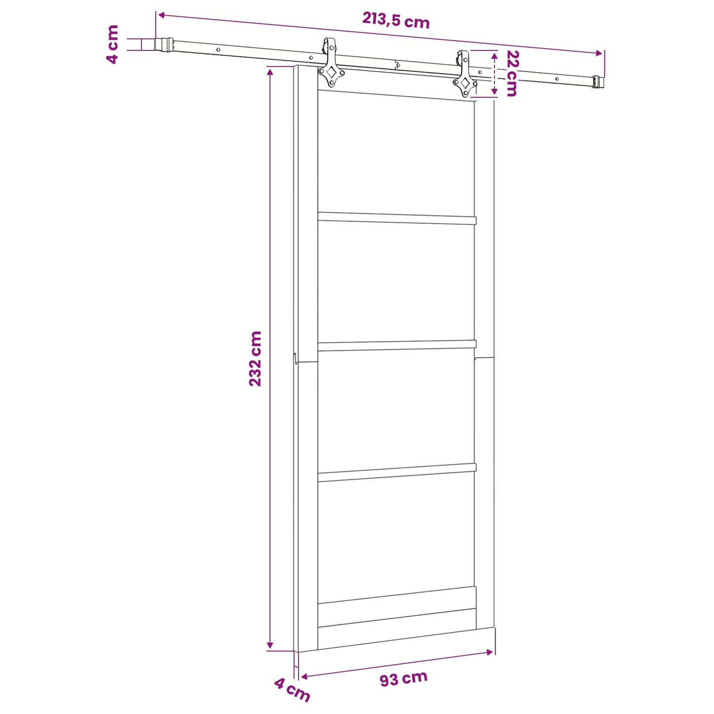 vidaXL Sliding Door White 93 x 232 cm Solid Pine Wood and Glass