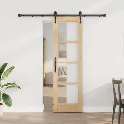 vidaXL Sliding Door Natural 61 x 198.5 cm Solid Pine Wood and Glass