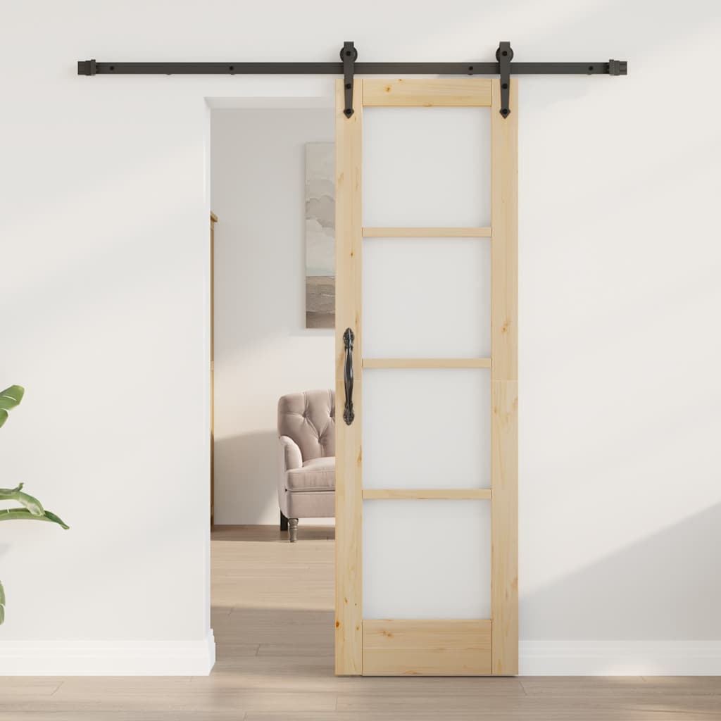 vidaXL Sliding Door Natural 61 x 198.5 cm Solid Pine Wood and Glass