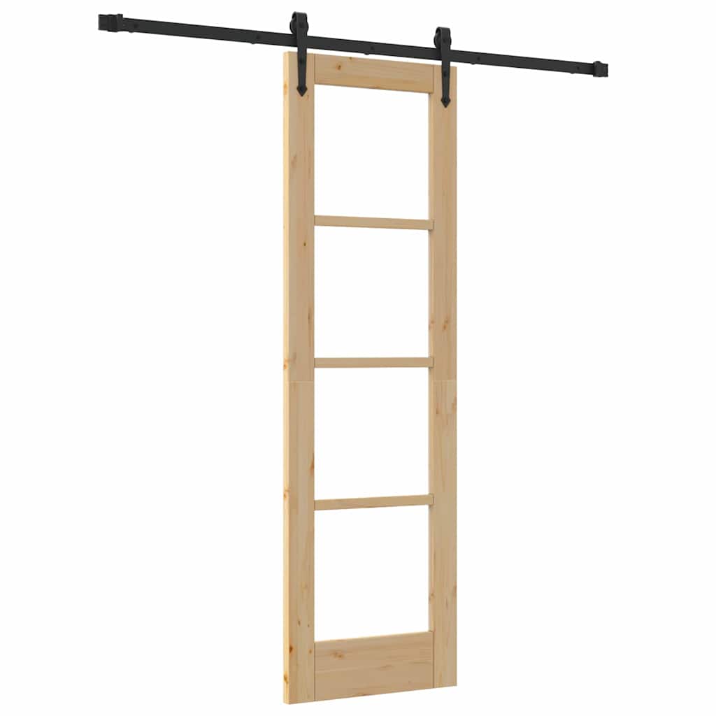vidaXL Sliding Door Natural 61 x 198.5 cm Solid Pine Wood and Glass