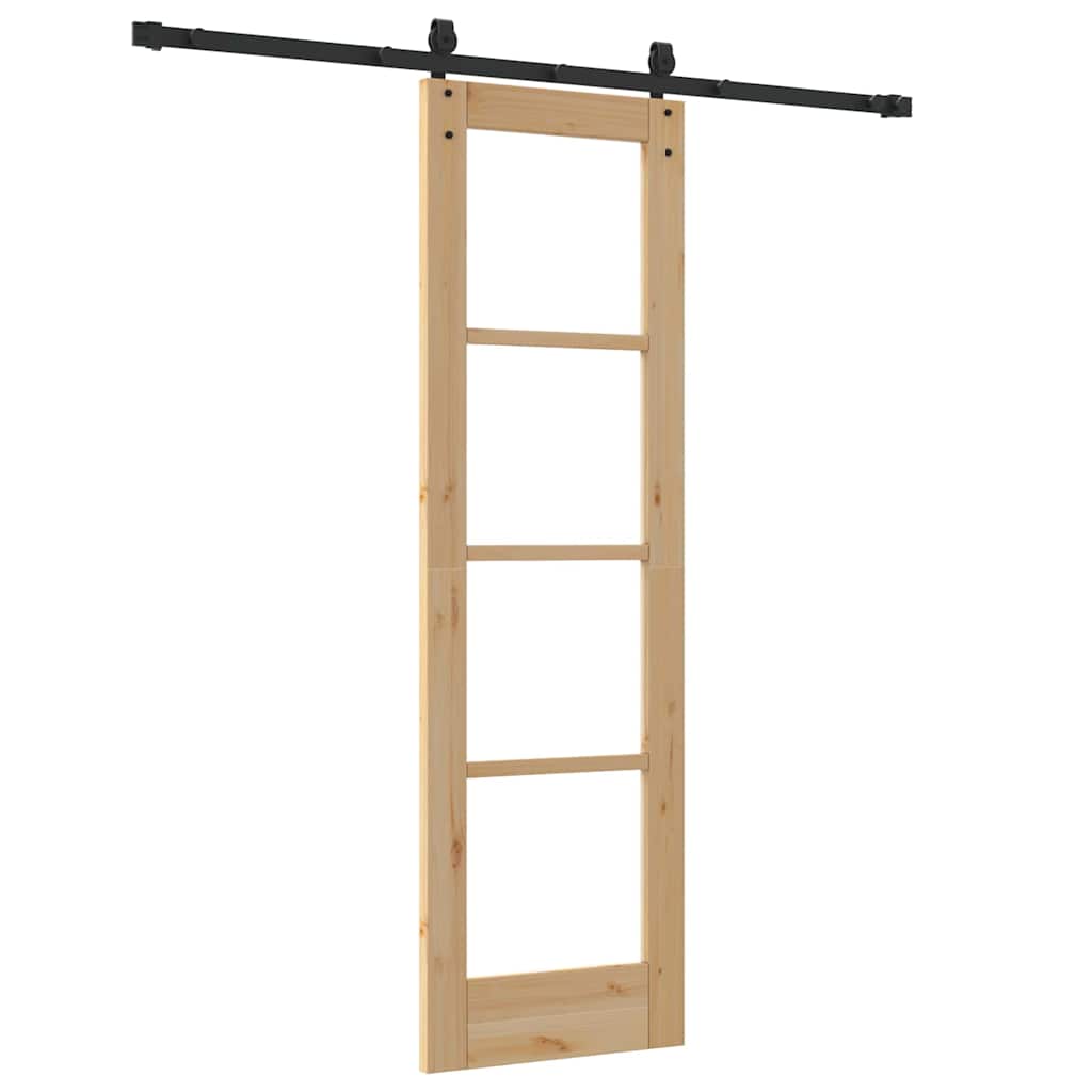 vidaXL Sliding Door Natural 61 x 198.5 cm Solid Pine Wood and Glass