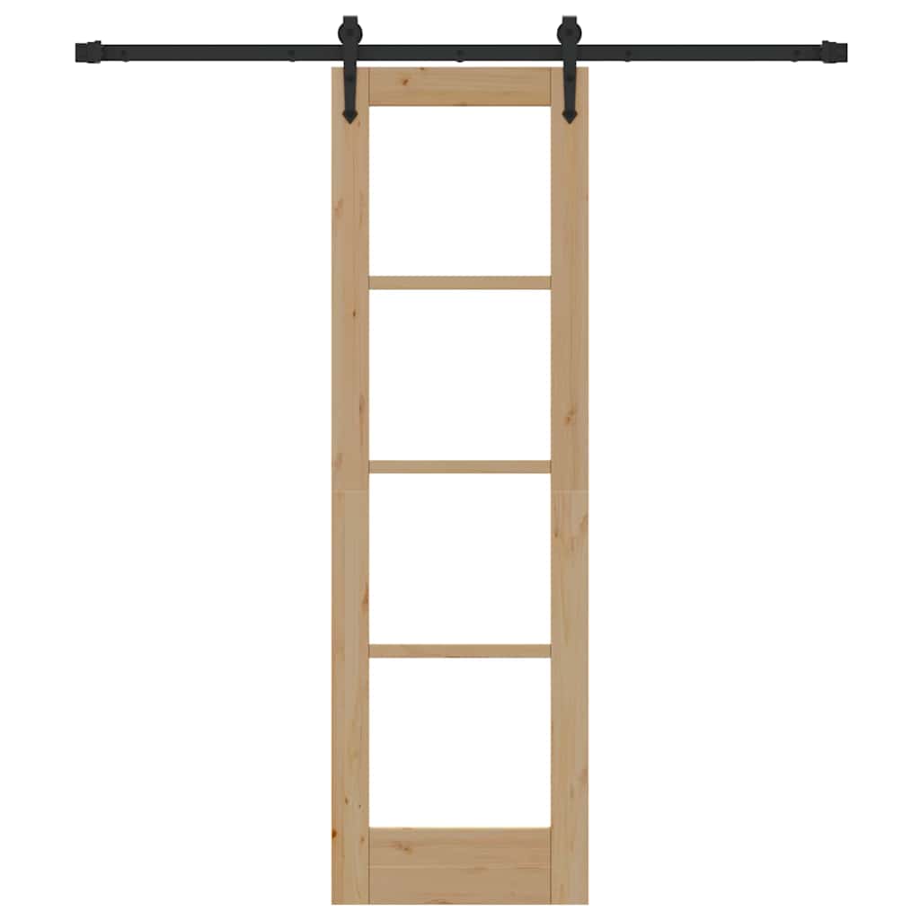 vidaXL Sliding Door Natural 61 x 198.5 cm Solid Pine Wood and Glass