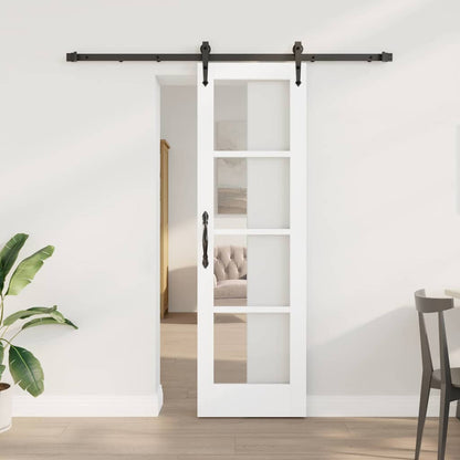 vidaXL Sliding Door White 61 x 198.5 cm Solid Pine Wood and Glass