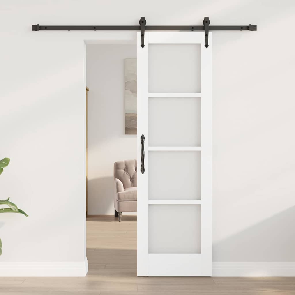 vidaXL Sliding Door White 61 x 198.5 cm Solid Pine Wood and Glass