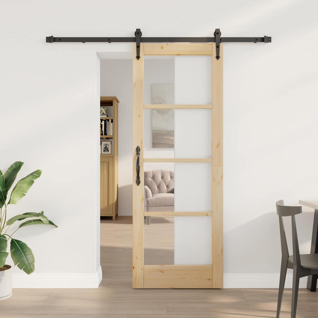 vidaXL Sliding Door Natural 73.5 x 198.5 cm Solid Pine Wood and Glass