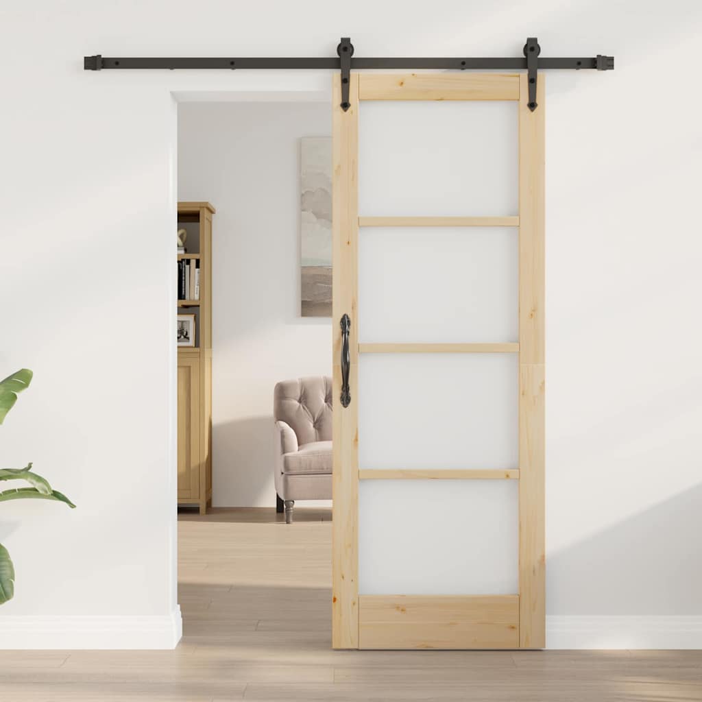 vidaXL Sliding Door Natural 73.5 x 198.5 cm Solid Pine Wood and Glass