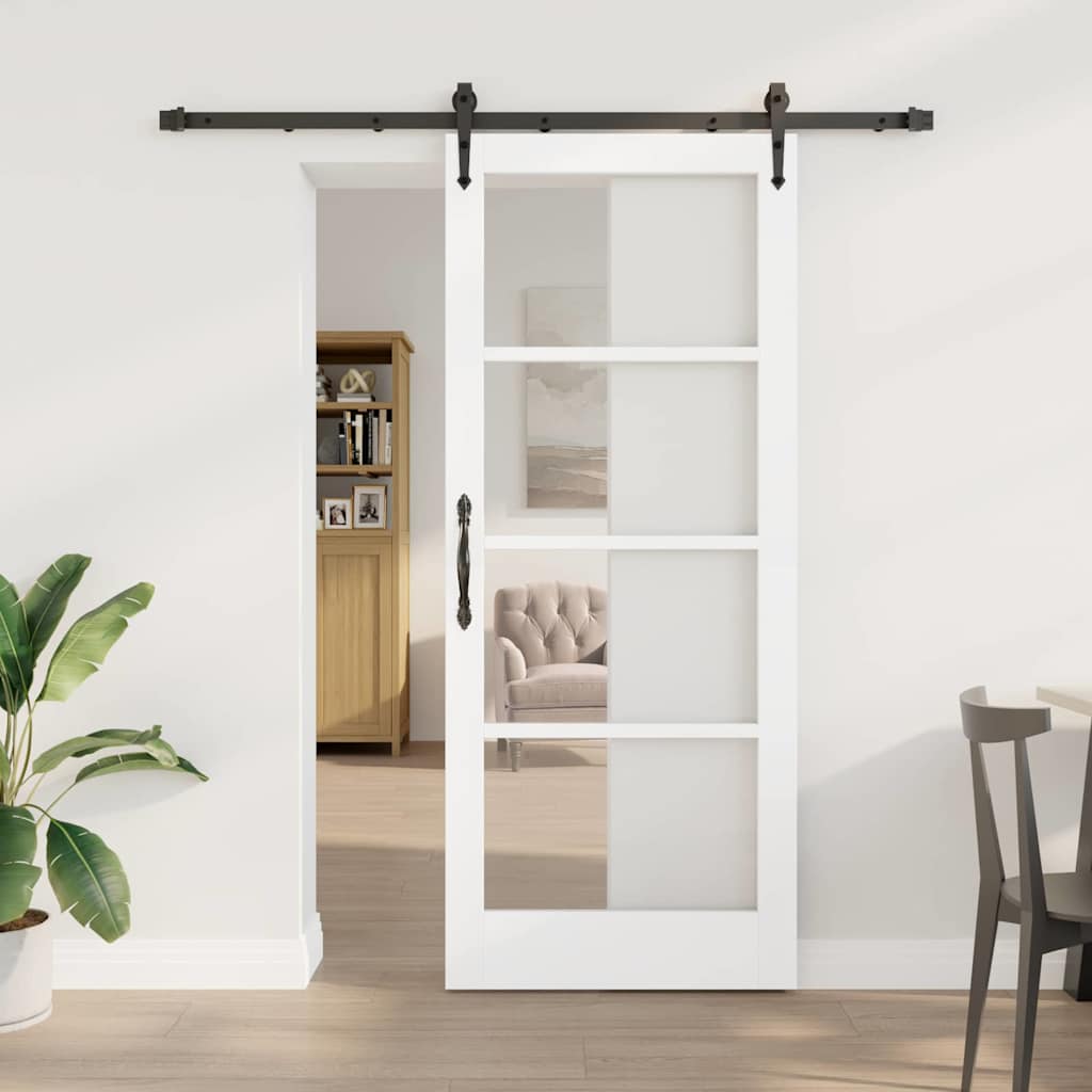 vidaXL Sliding Door White 83 x 202 cm Solid Pine Wood and Glass