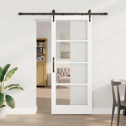 vidaXL Sliding Door White 83 x 202 cm Solid Pine Wood and Glass