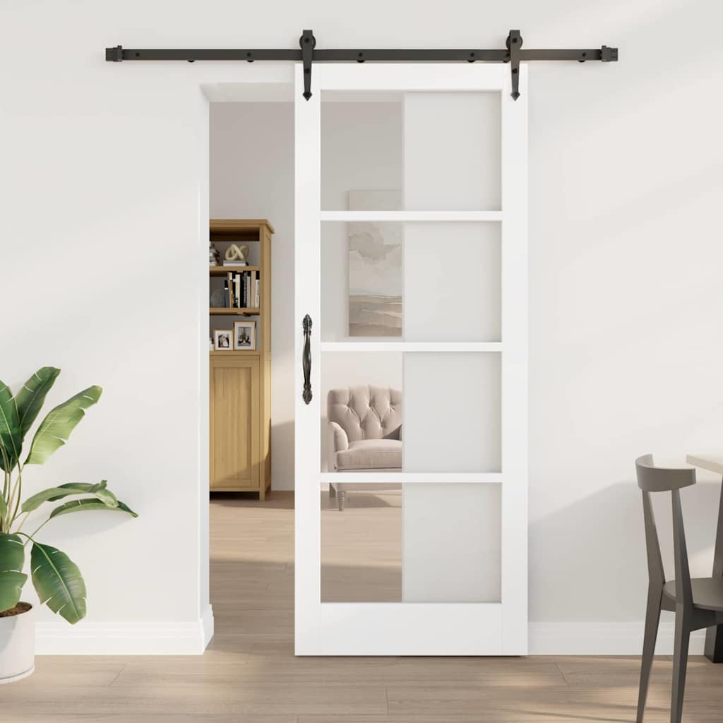 vidaXL Sliding Door White 83 x 211 cm Solid Pine Wood and Glass
