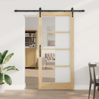 vidaXL Sliding Door Natural 93 x 202 cm Solid Pine Wood and Glass