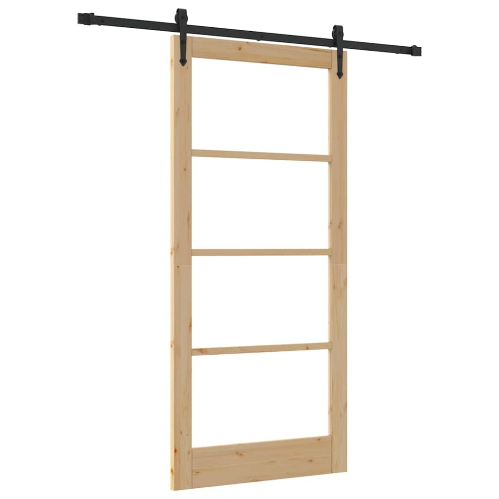 vidaXL Sliding Door Natural 93 x 202 cm Solid Pine Wood and Glass
