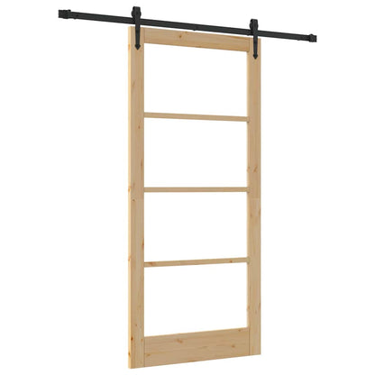 vidaXL Sliding Door Natural 93 x 202 cm Solid Pine Wood and Glass