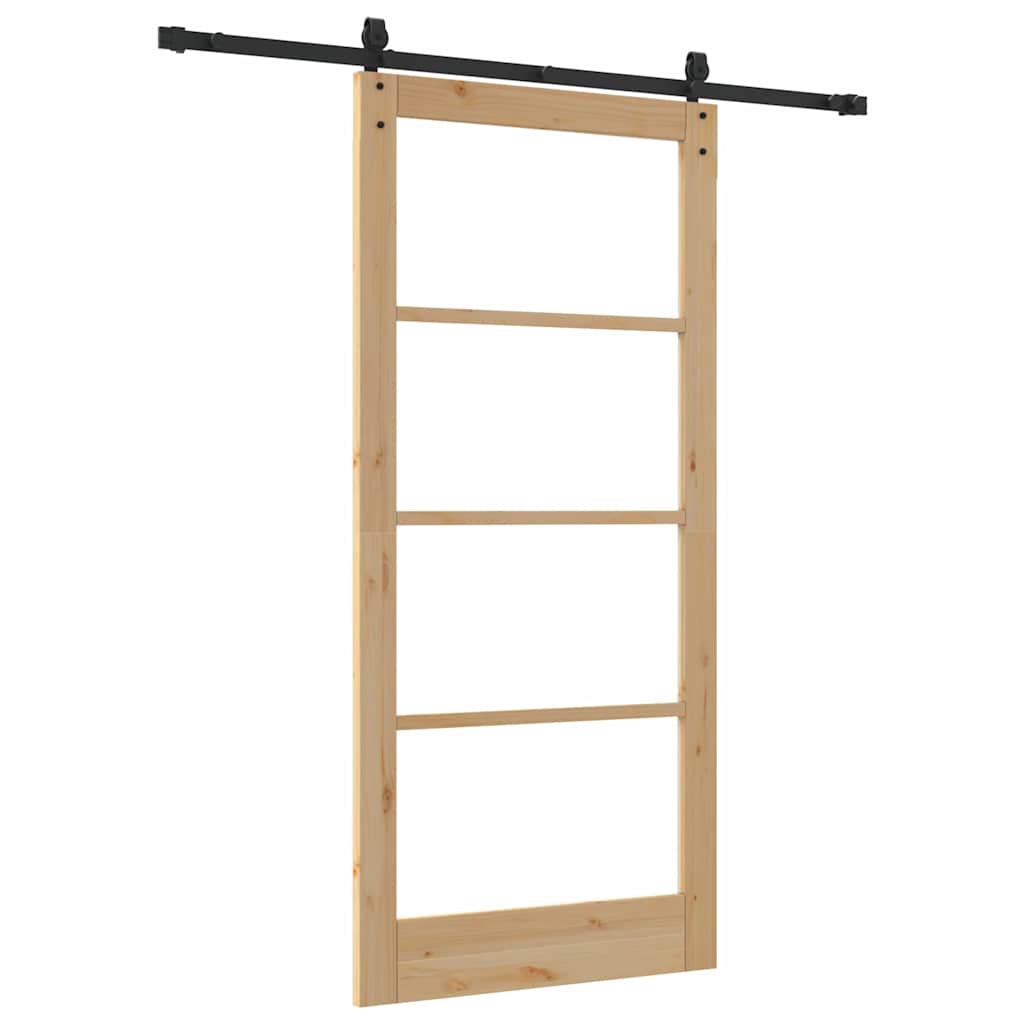 vidaXL Sliding Door Natural 93 x 202 cm Solid Pine Wood and Glass