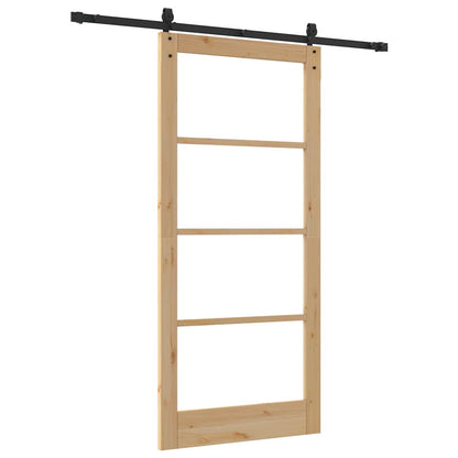 vidaXL Sliding Door Natural 93 x 202 cm Solid Pine Wood and Glass