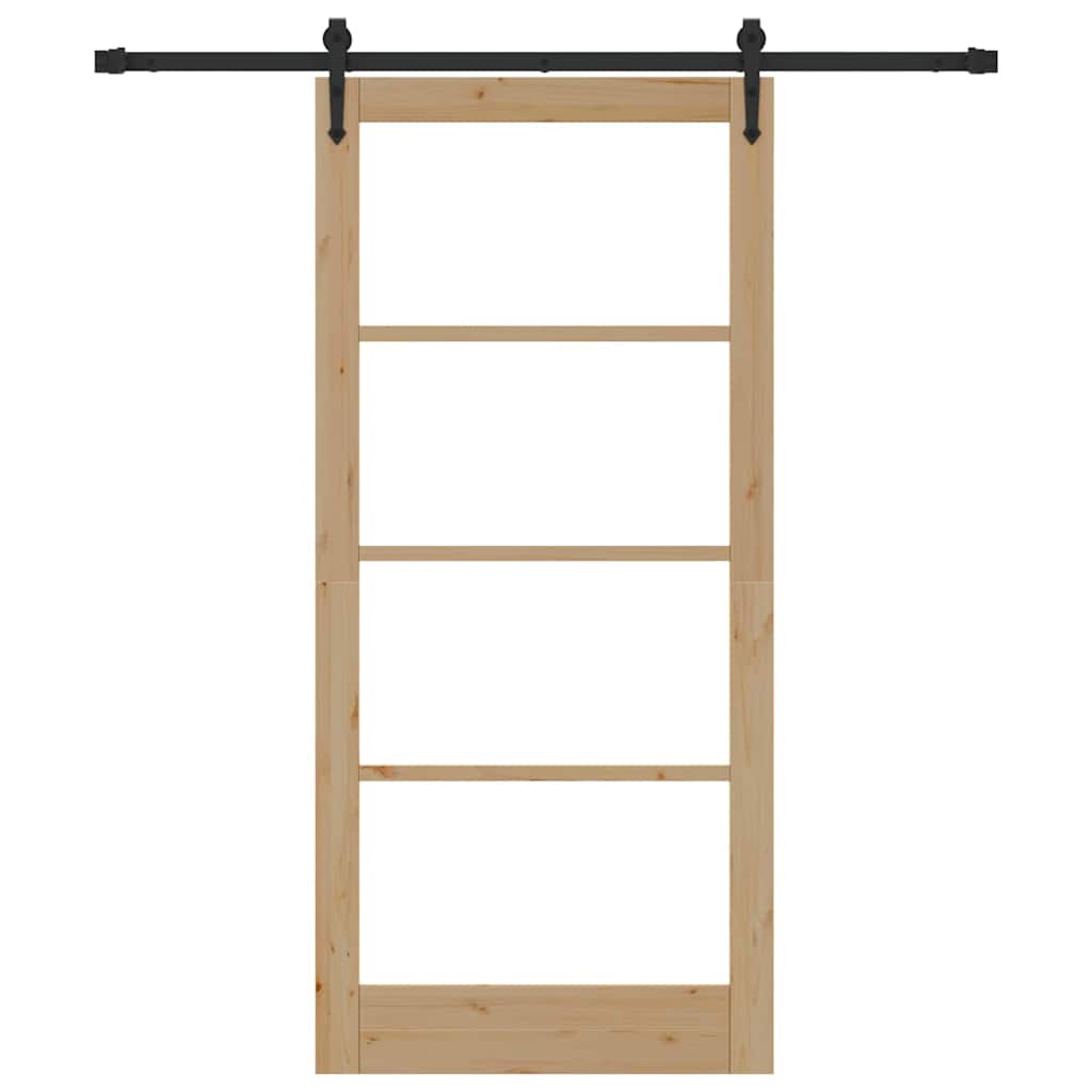 vidaXL Sliding Door Natural 93 x 202 cm Solid Pine Wood and Glass