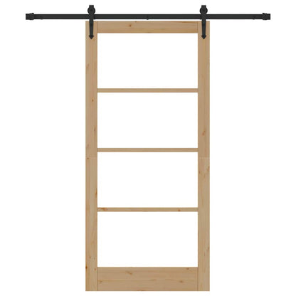 vidaXL Sliding Door Natural 93 x 202 cm Solid Pine Wood and Glass