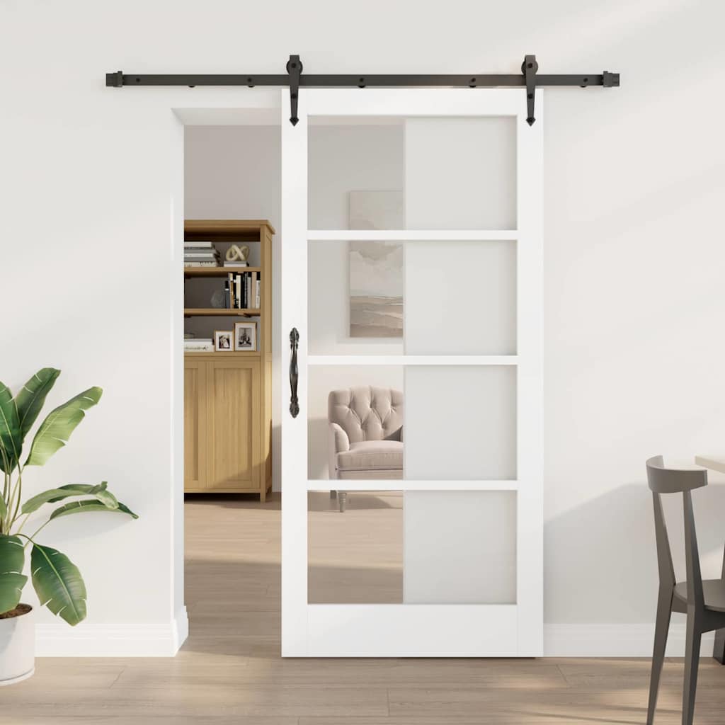 vidaXL Sliding Door White 93 x 202 cm Solid Pine Wood and Glass