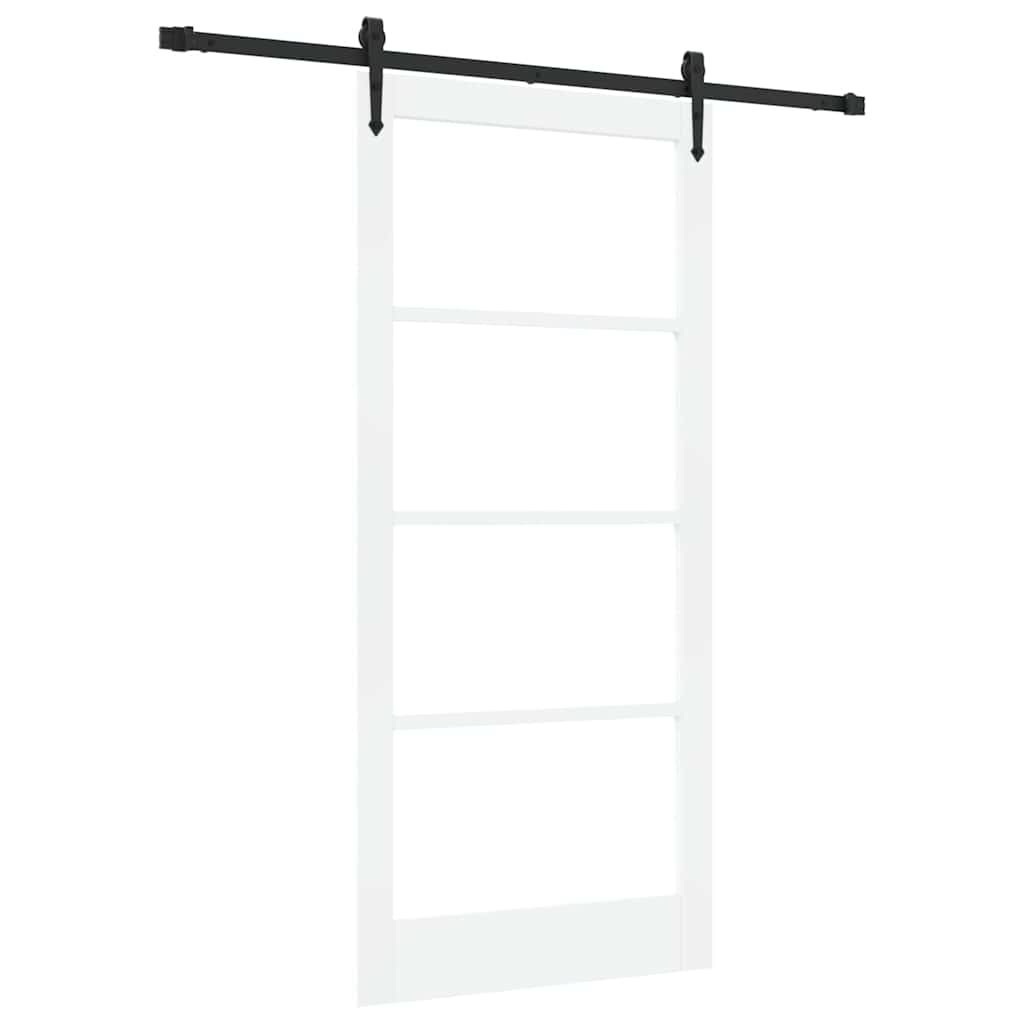 vidaXL Sliding Door White 93 x 202 cm Solid Pine Wood and Glass
