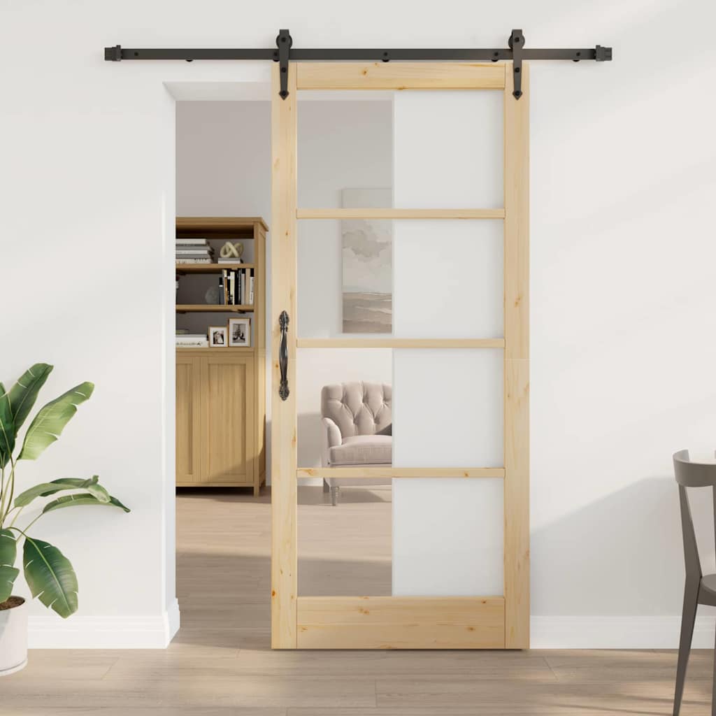 vidaXL Sliding Door Natural 93 x 211 cm Solid Pine Wood and Glass