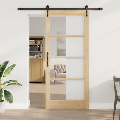 vidaXL Sliding Door Natural 93 x 211 cm Solid Pine Wood and Glass