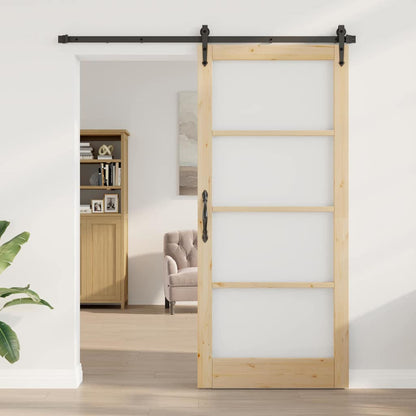 vidaXL Sliding Door Natural 93 x 211 cm Solid Pine Wood and Glass