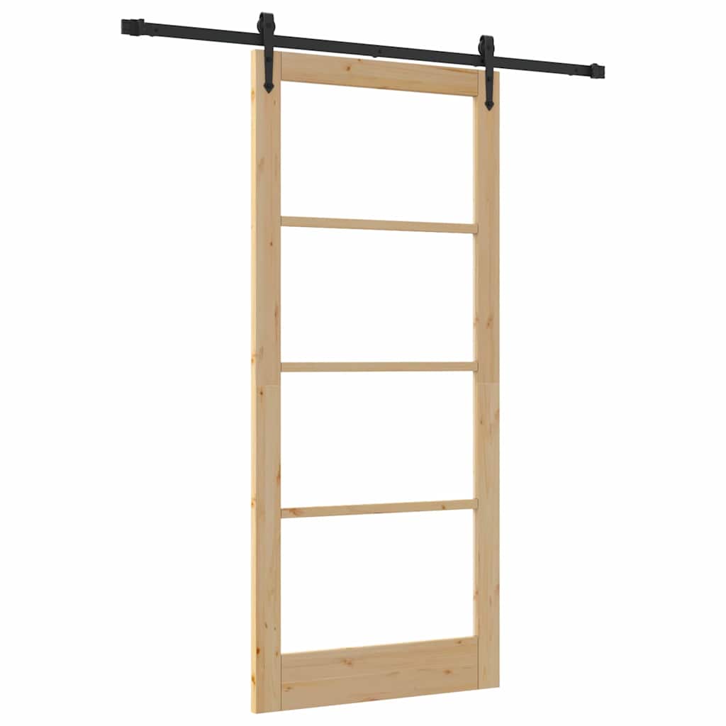 vidaXL Sliding Door Natural 93 x 211 cm Solid Pine Wood and Glass