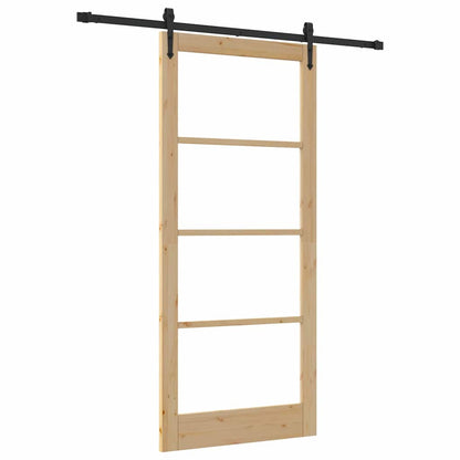 vidaXL Sliding Door Natural 93 x 211 cm Solid Pine Wood and Glass