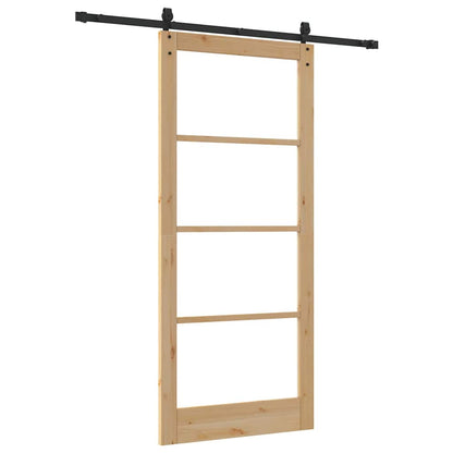 vidaXL Sliding Door Natural 93 x 211 cm Solid Pine Wood and Glass