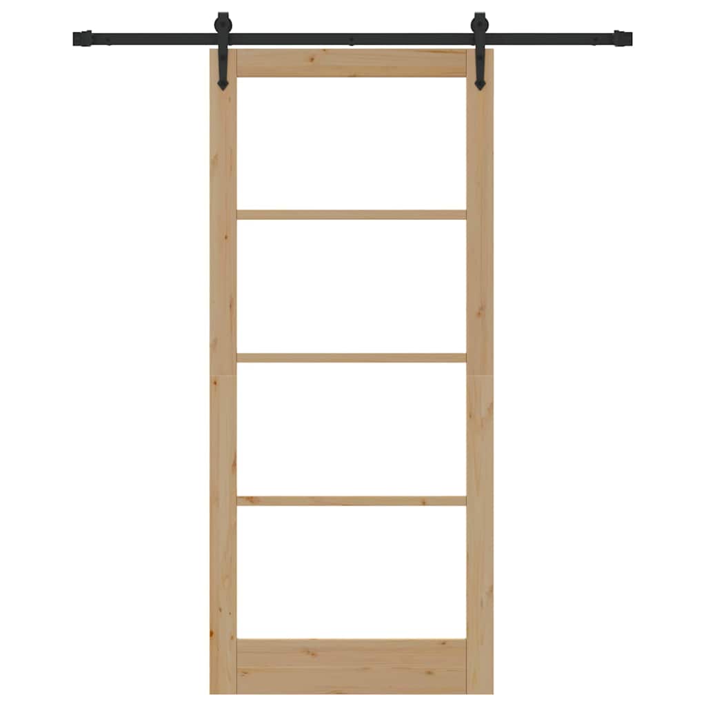 vidaXL Sliding Door Natural 93 x 211 cm Solid Pine Wood and Glass