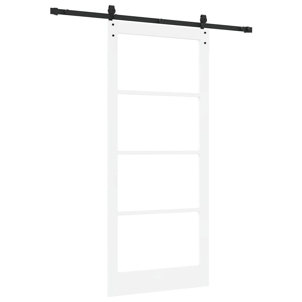 vidaXL Sliding Door White 93 x 211 cm Solid Pine Wood and Glass