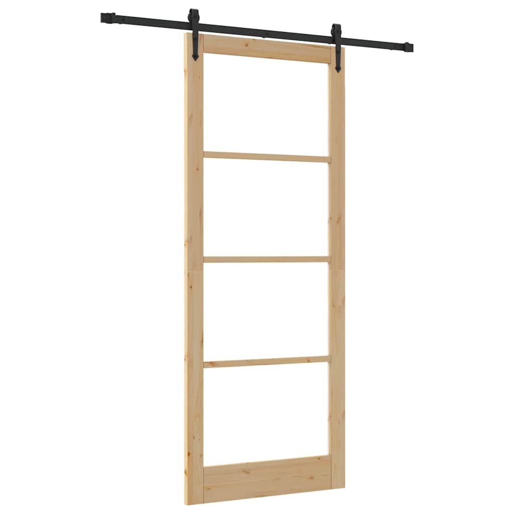 vidaXL Sliding Door Natural 93 x 232 cm Solid Pine Wood and Glass