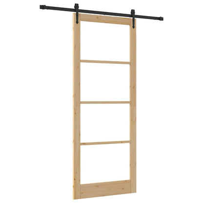 vidaXL Sliding Door Natural 93 x 232 cm Solid Pine Wood and Glass