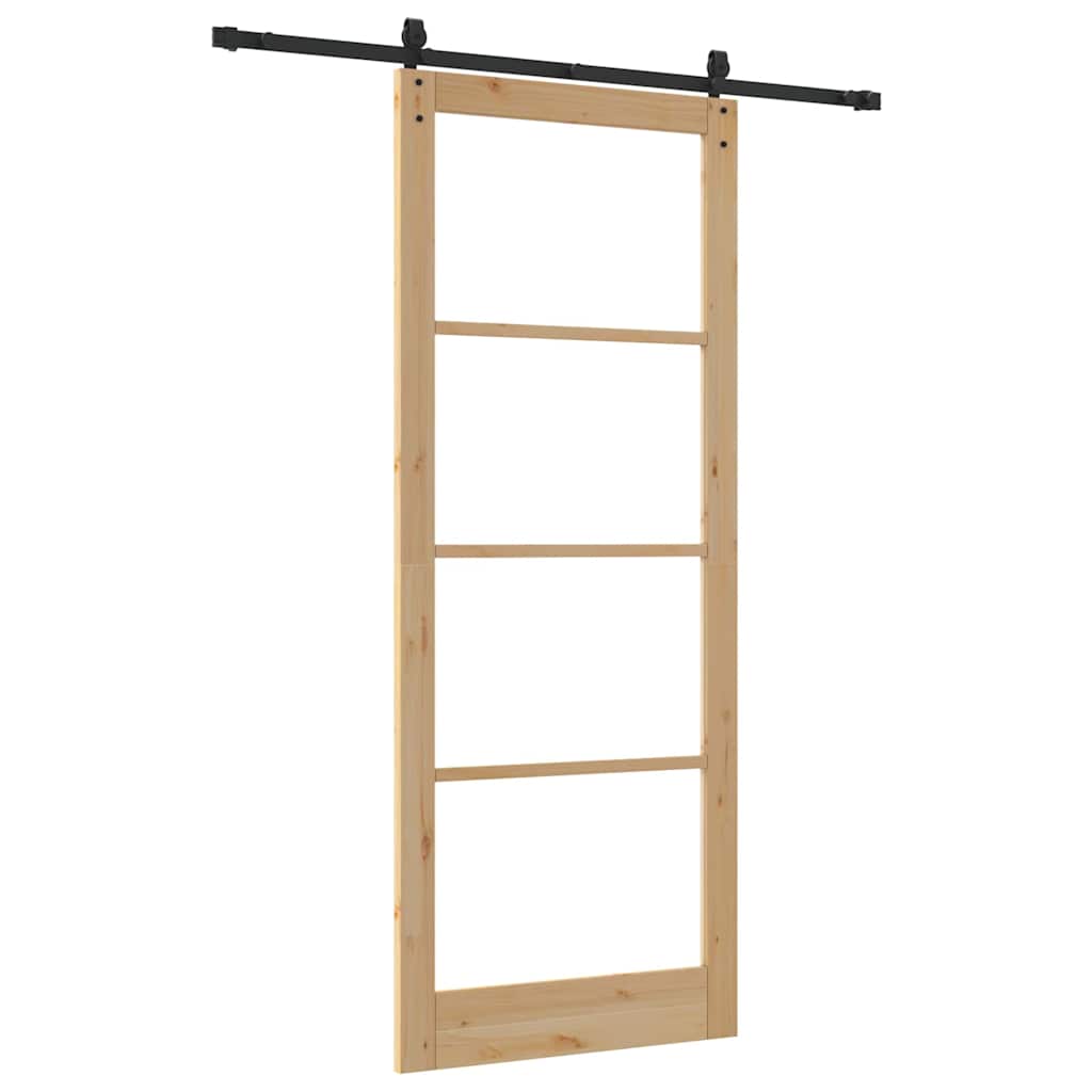 vidaXL Sliding Door Natural 93 x 232 cm Solid Pine Wood and Glass