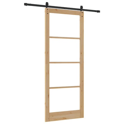 vidaXL Sliding Door Natural 93 x 232 cm Solid Pine Wood and Glass