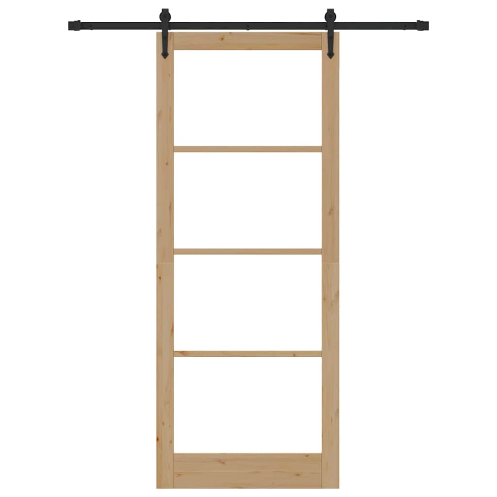 vidaXL Sliding Door Natural 93 x 232 cm Solid Pine Wood and Glass