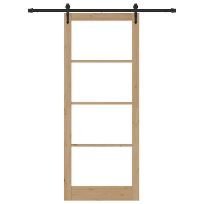 vidaXL Sliding Door Natural 93 x 232 cm Solid Pine Wood and Glass