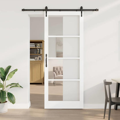 vidaXL Sliding Door White 93 x 232 cm Solid Pine Wood and Glass