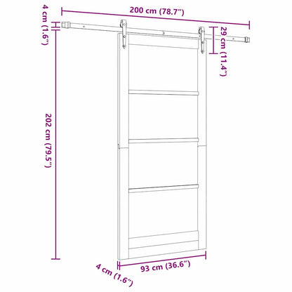vidaXL Sliding Door Natural and Black 93 x 202 cm