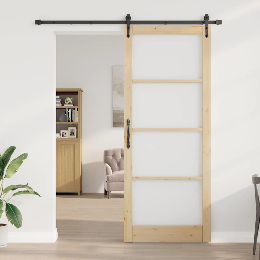 vidaXL Sliding Door Natural and Black 93 x 232 cm