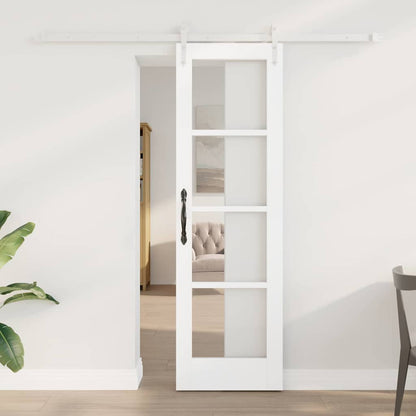 vidaXL Sliding Door White 61 x 198.5 cm Solid Pine Wood and Glass