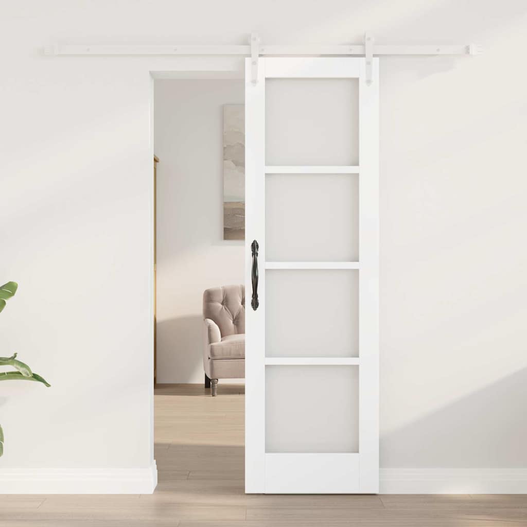 vidaXL Sliding Door White 61 x 198.5 cm Solid Pine Wood and Glass