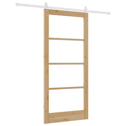 vidaXL Sliding Door Natural 93 x 202 cm Solid Pine Wood and Glass