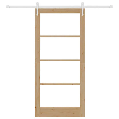 vidaXL Sliding Door Natural 93 x 202 cm Solid Pine Wood and Glass