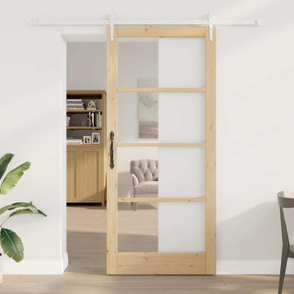 vidaXL Sliding Door Natural 93 x 211 cm Solid Pine Wood and Glass