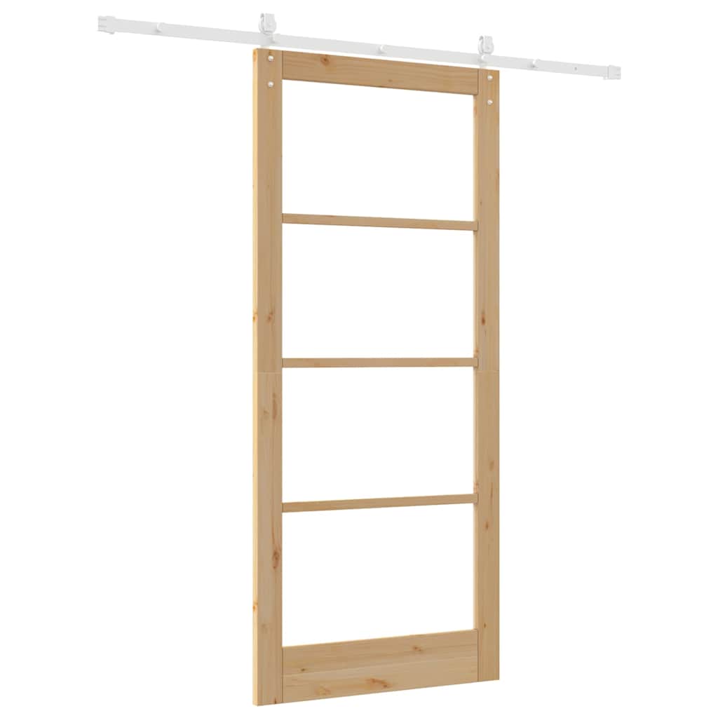 vidaXL Sliding Door Natural 93 x 211 cm Solid Pine Wood and Glass
