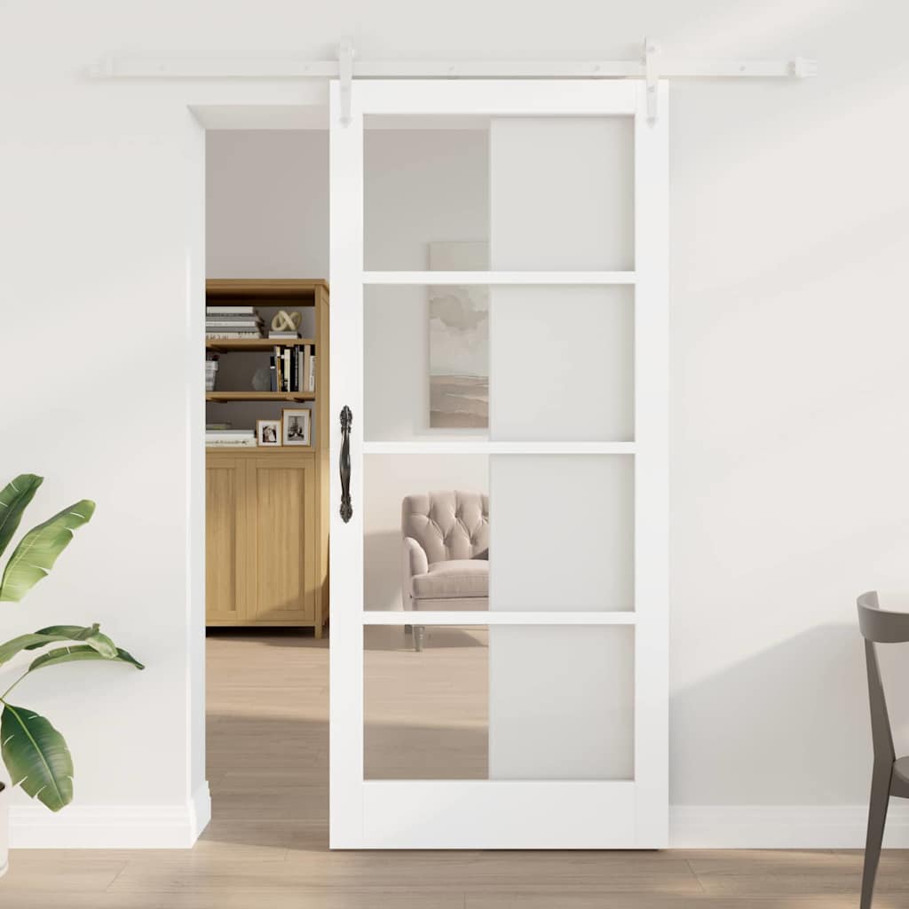 vidaXL Sliding Door White 93 x 211 cm Solid Pine Wood and Glass