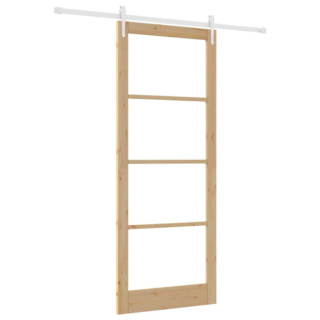 vidaXL Sliding Door Natural 93 x 232 cm Solid Pine Wood and Glass