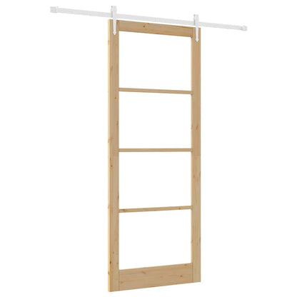 vidaXL Sliding Door Natural 93 x 232 cm Solid Pine Wood and Glass