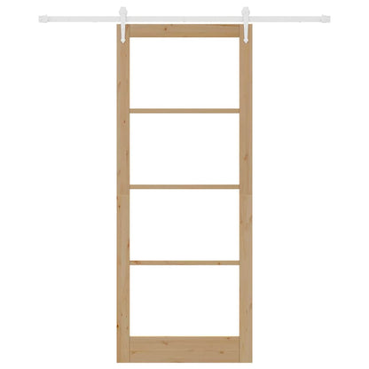 vidaXL Sliding Door Natural 93 x 232 cm Solid Pine Wood and Glass