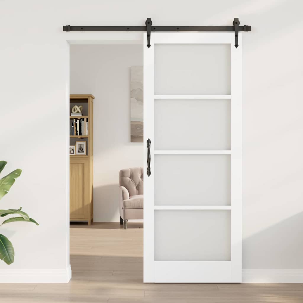 vidaXL Sliding Door ORKDAL White 83 x 211 cm Solid Pine Wood and Glass